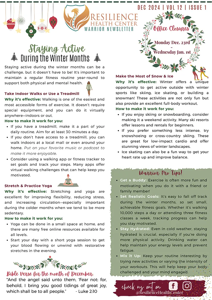 Resilience Health Center Warrior December Newsletter